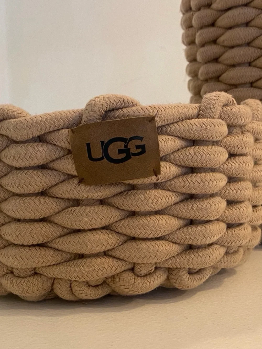 UGG Beige Chunky Woven Rope Storage Basket & Wastebasket 2-Piece Set